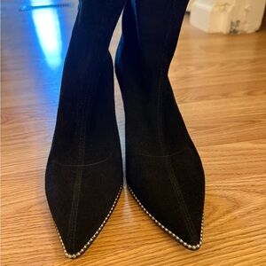 Coach Black Pointed Toe Ankle Boots with Silver Stud Trim